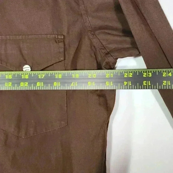 Vintage‎ GUESS Men's Cowboy Shirt L Slim "Freedom" Cross Embroidered Snaps Brown - Picture 11 of 13